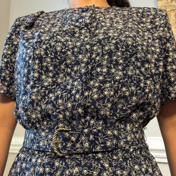 Vintage Cottagecore 80 S Navy Blue F 9 B 3 - Picture 4 of 7